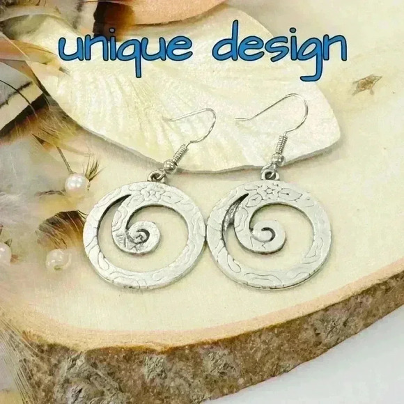 Spiral earrings dangle bohemian jewelry for women swirl charm - Picture 5 of 12